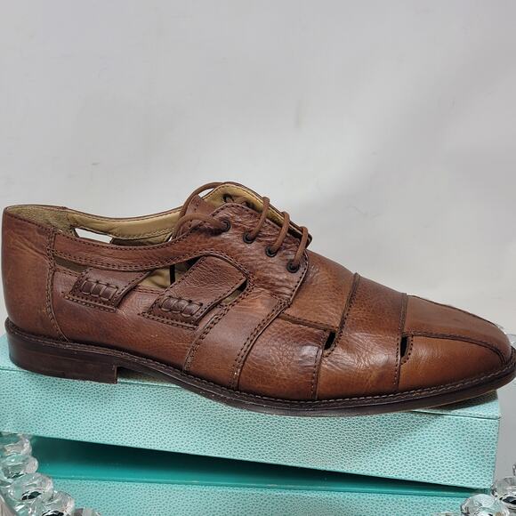 Kenneth Cole NYMens Sz 11 Brown Leather Open Fisherman Dress Shoes Sandals ITALY - Picture 5 of 10